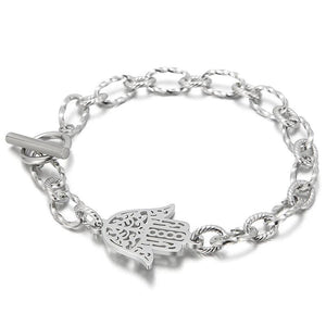 Stainless Steel Chain Bracelets For Women - Silver Hamsa Pendant Jewelry