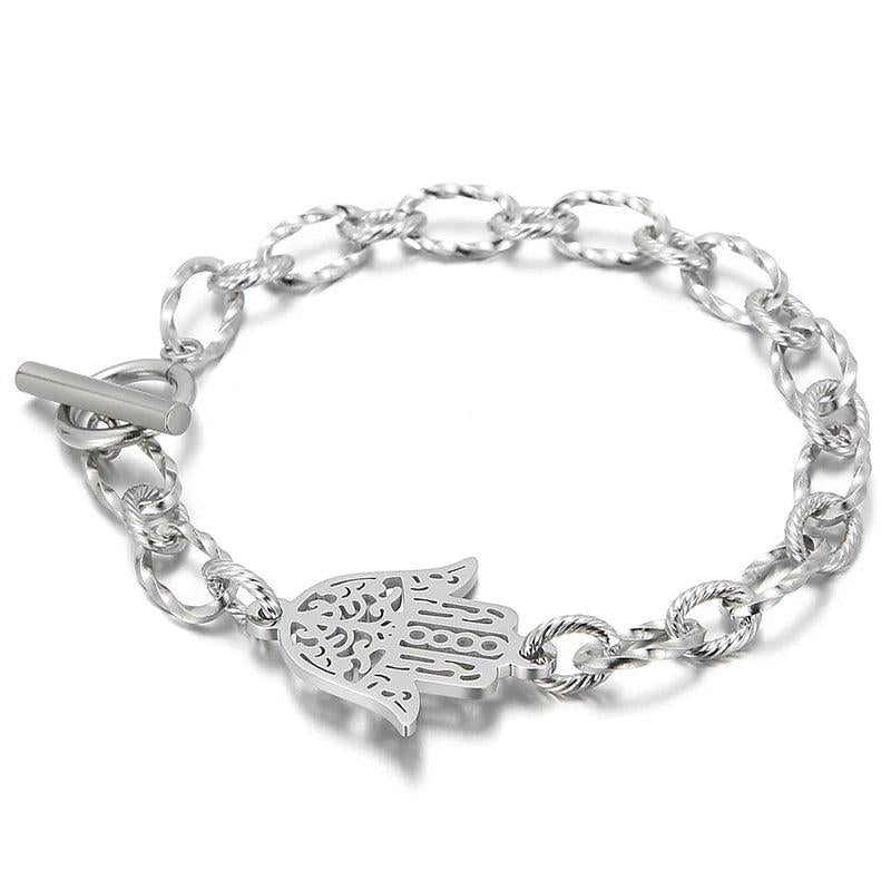 Stainless Steel Chain Bracelets For Women - Silver Hamsa Pendant Jewelry