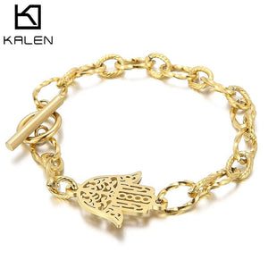 Stainless Steel Chain Bracelets For Women - Silver Hamsa Pendant Jewelry