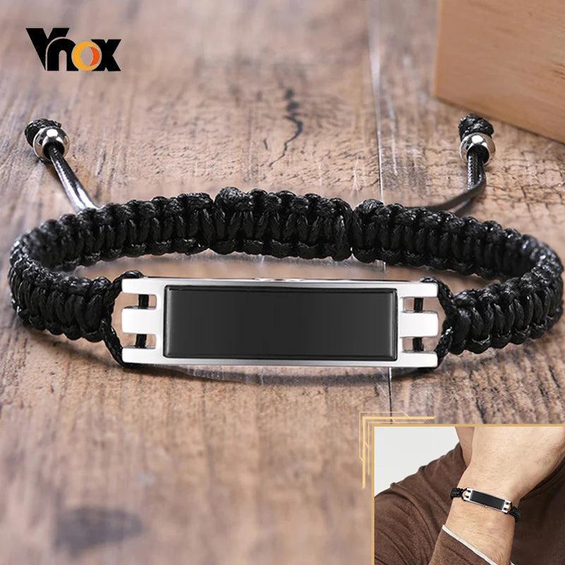 Men's Braided Rope Chain Urn Bracelet, Stainless Steel ID Bar Ashes Jewelry