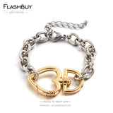 Vintage Silver Chain Golden Love Heart Bracelet for Women