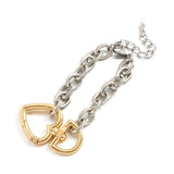 Vintage Silver Chain Golden Love Heart Bracelet for Women