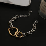 Vintage Silver Chain Golden Love Heart Bracelet for Women