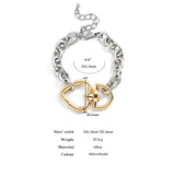 Vintage Silver Chain Golden Love Heart Bracelet for Women