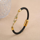 Leopard Head CZ Leather Bracelet Stainless Steel Bangle