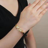 Leopard Head CZ Leather Bracelet Stainless Steel Bangle
