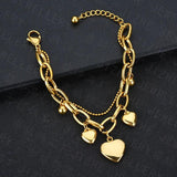 Stainless Steel Double Layer Heart Bracelets for Women