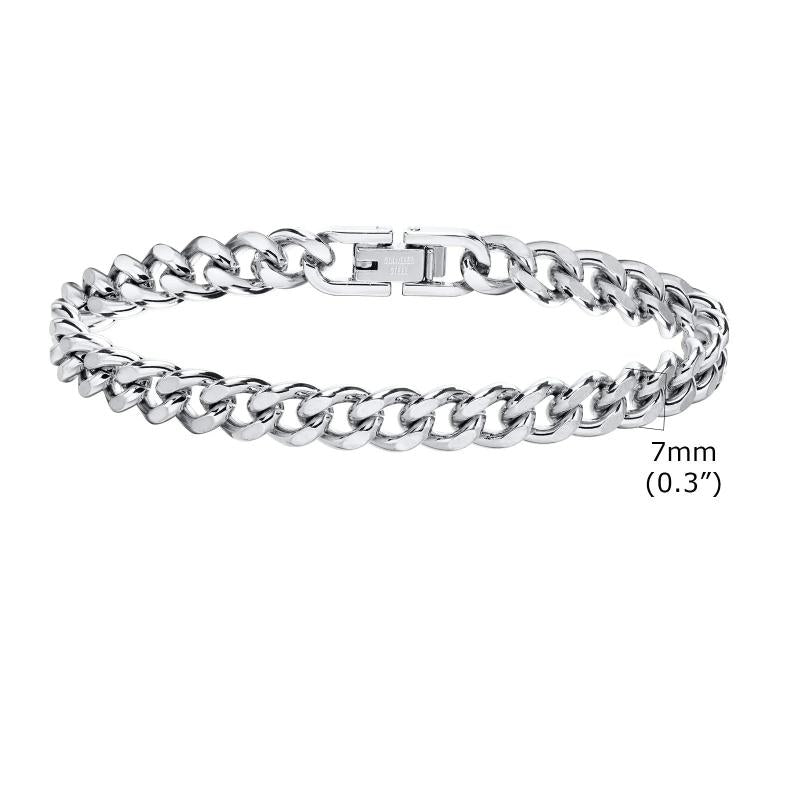 Mprainbow 7/9mm Cuban Chain Bracelets for Men,Stainless Steel Link Wristband