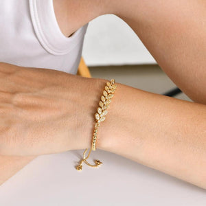 CZ Stone Bracelet for Women, Gold Bling Wristband with Adjustable Chain