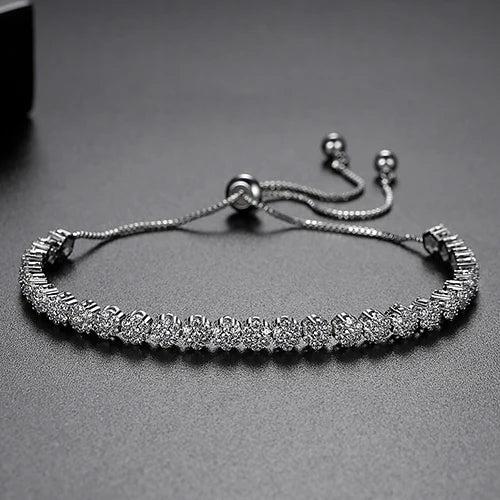 CZ Slide Chain Flower Tennis Bracelet - Adjustable and Shinning Zircon
