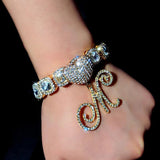 Crystal Cursive Letter 26 Initials Cuban Bracelet Square Tennis Chain
