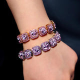 Crystal Cursive Letter 26 Initials Cuban Bracelet Square Tennis Chain