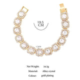 Crystal Cursive Letter 26 Initials Cuban Bracelet Square Tennis Chain