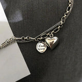 Foxanry Silver Bracelet Punk Vintage Sweet Couples Lover Double Chain LOVE Heart