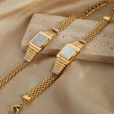 Crystal Shell Watch Stainless Steel Chain Bracelet