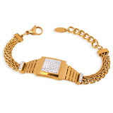 Crystal Shell Watch Stainless Steel Chain Bracelet