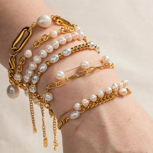 Uworld Pearl Foot Anklet & Bracelet 18K PVD Plated Stainless Steel Jewelry