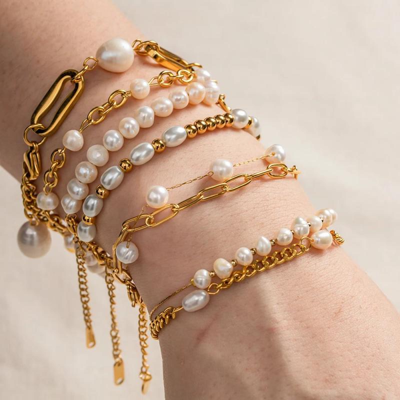 Uworld Pearl Foot Anklet & Bracelet 18K PVD Plated Stainless Steel Jewelry