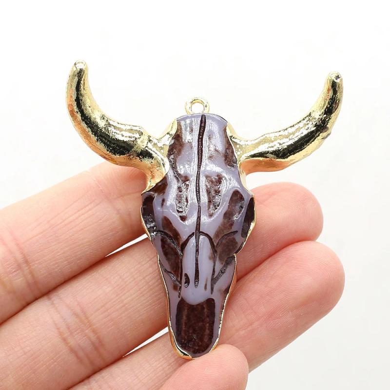 Bull Head Pendant Gemstone Necklace Bracelet Earrings Set