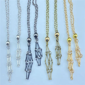 Antique Silver Crystal Cage Pendant Necklace Holder Metal Chain