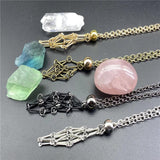 Antique Silver Crystal Cage Pendant Necklace Holder Metal Chain