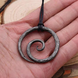 Viking Spiral Pendant Iron Necklace Leather Cord