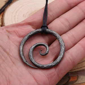 Viking Spiral Pendant Iron Necklace Leather Cord