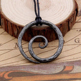Viking Spiral Pendant Iron Necklace Leather Cord