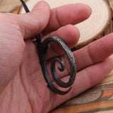 Viking Spiral Pendant Iron Necklace Leather Cord