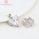 4PCS 14x14.5MM 24K Brass Zircon Heart Charms Pendants