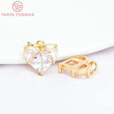 4PCS 14x14.5MM 24K Brass Zircon Heart Charms Pendants