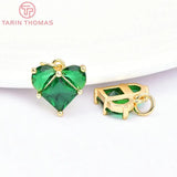 4PCS 14x14.5MM 24K Brass Zircon Heart Charms Pendants