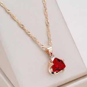 Romantic Red Zircon Necklace for Women 585 Rose Couple Gift Pendant