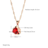 Romantic Red Zircon Necklace for Women 585 Rose Couple Gift Pendant