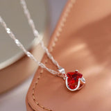 Romantic Red Zircon Necklace for Women 585 Rose Couple Gift Pendant