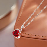 Romantic Red Zircon Necklace for Women 585 Rose Couple Gift Pendant