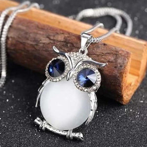 Owl Pendant Necklace for Women Long Sweater Chain Rhinestone Necklaces