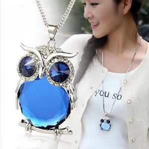 Owl Pendant Necklace for Women Long Sweater Chain Rhinestone Necklaces