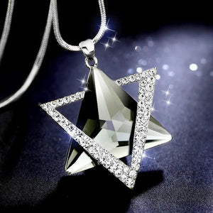 Delicate David Star Pendant Necklace Women Rhinestone Crystal Sweater Chain