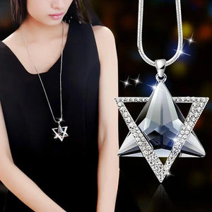 Delicate David Star Pendant Necklace Women Rhinestone Crystal Sweater Chain