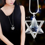 Delicate David Star Pendant Necklace Women Rhinestone Crystal Sweater Chain