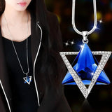 Delicate David Star Pendant Necklace Women Rhinestone Crystal Sweater Chain