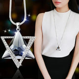 Delicate David Star Pendant Necklace Women Rhinestone Crystal Sweater Chain