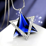 Delicate David Star Pendant Necklace Women Rhinestone Crystal Sweater Chain