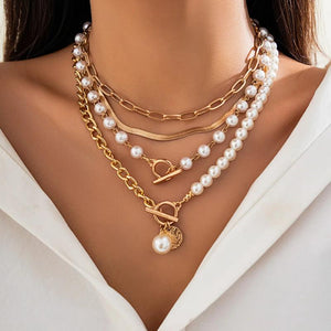 3pcs Baroque Pearl Necklace Set Irregular Chain Collarbone Jewelry