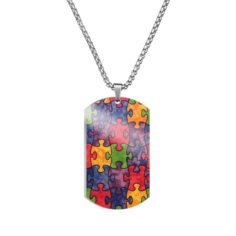 Autism Awareness Puzzle Pieces Printed Necklace Titanium Steel Pendant