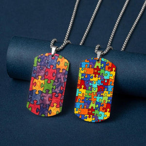 Autism Awareness Puzzle Pieces Printed Necklace Titanium Steel Pendant