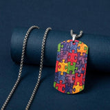 Autism Awareness Puzzle Pieces Printed Necklace Titanium Steel Pendant