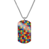 Autism Awareness Puzzle Pieces Printed Necklace Titanium Steel Pendant