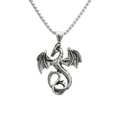 Vintage Flying Dragon Pendant Necklace Biker Stainless Steel Choker